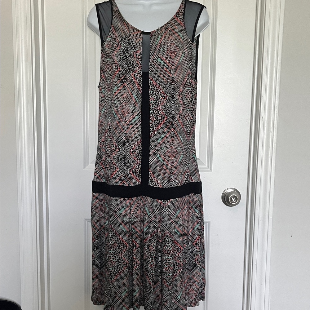 Mossimo Supply Co. Black and Coral Patterned Midi Dress